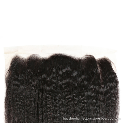 huashuo Highest Discounts Brazilian Unprocessed Virgin Hair Light Italian Short Yaki Kinky Straight Hair Silk Lace Frontal